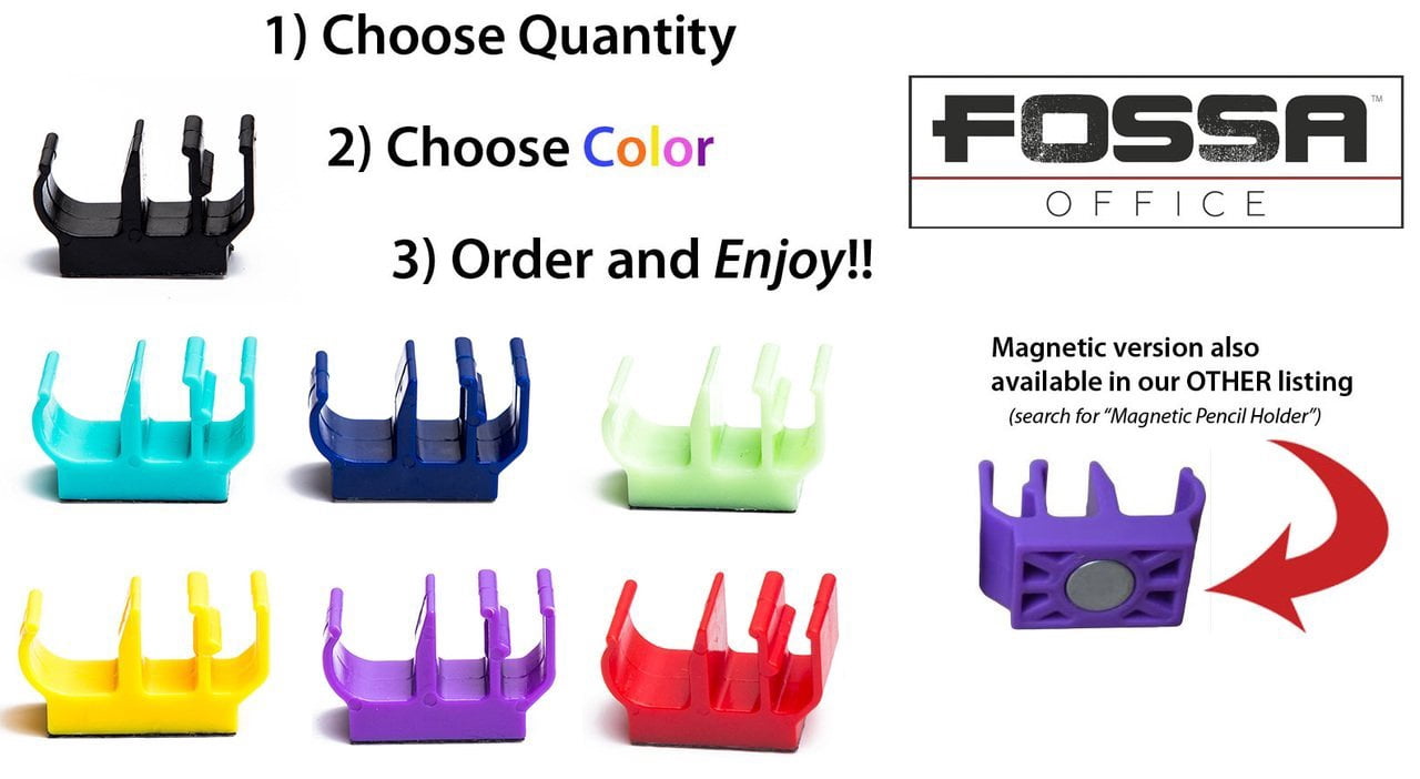 (20 Pk)FOSSA Black Self Adhesive Plastic Pencil Pen Marker Holder Adhesive Clip - Best Desktop Organizer and Pen Holder, Great for Kitchen, Craft Room, Etc.