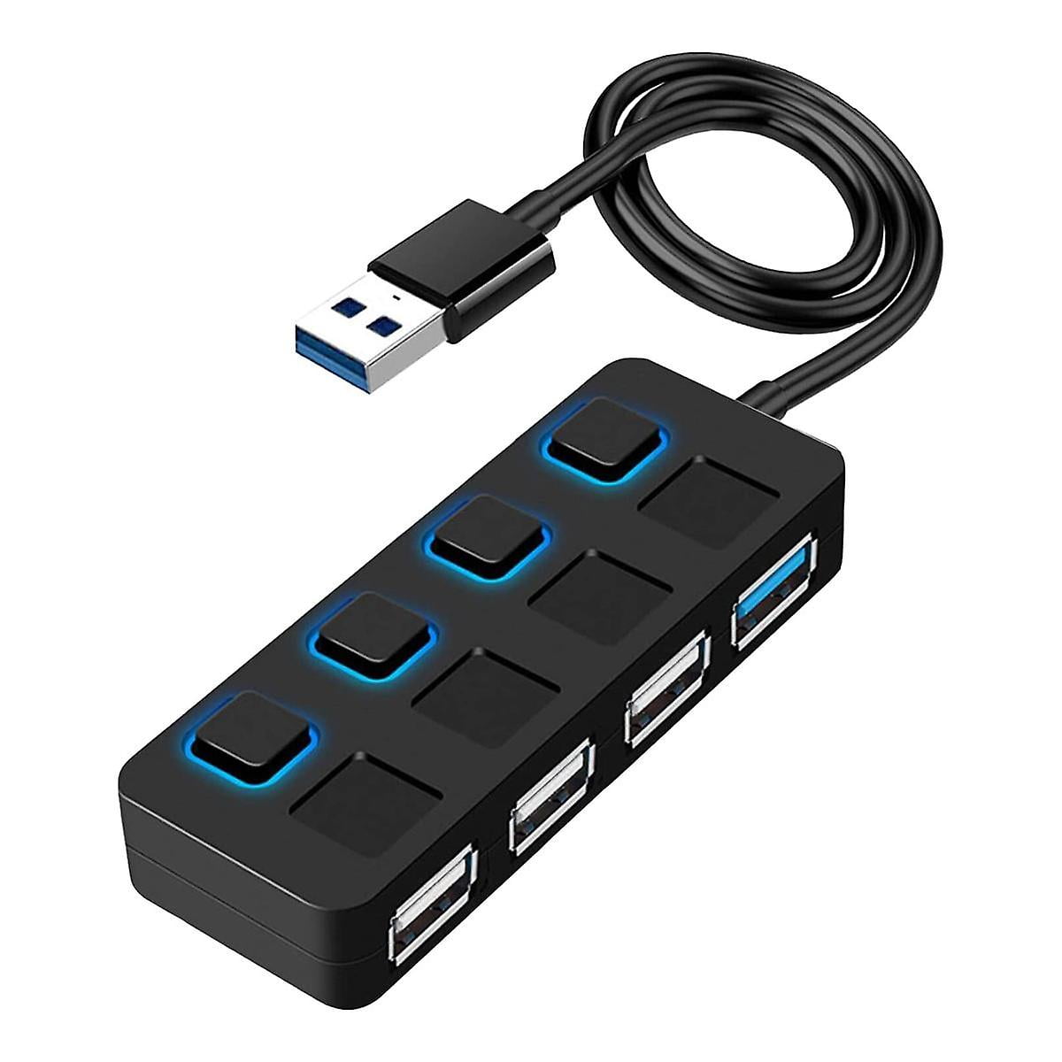 Concentrador USB 3.0 De 4 Puertos, Adaptador USB, Divisor USB Con Interruptores Led Individuales De Encendido Y Apagado Extensor Rgb 4 En 1 Para Computadora Portatil