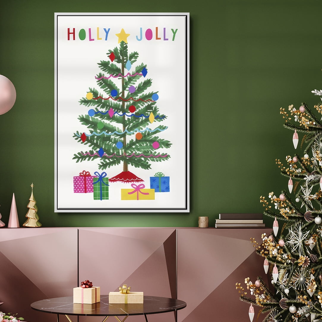 Colorful Christmas Collection B - Framed Gallery Wrapped Holiday Canvas - 27 x 41 - White Frame