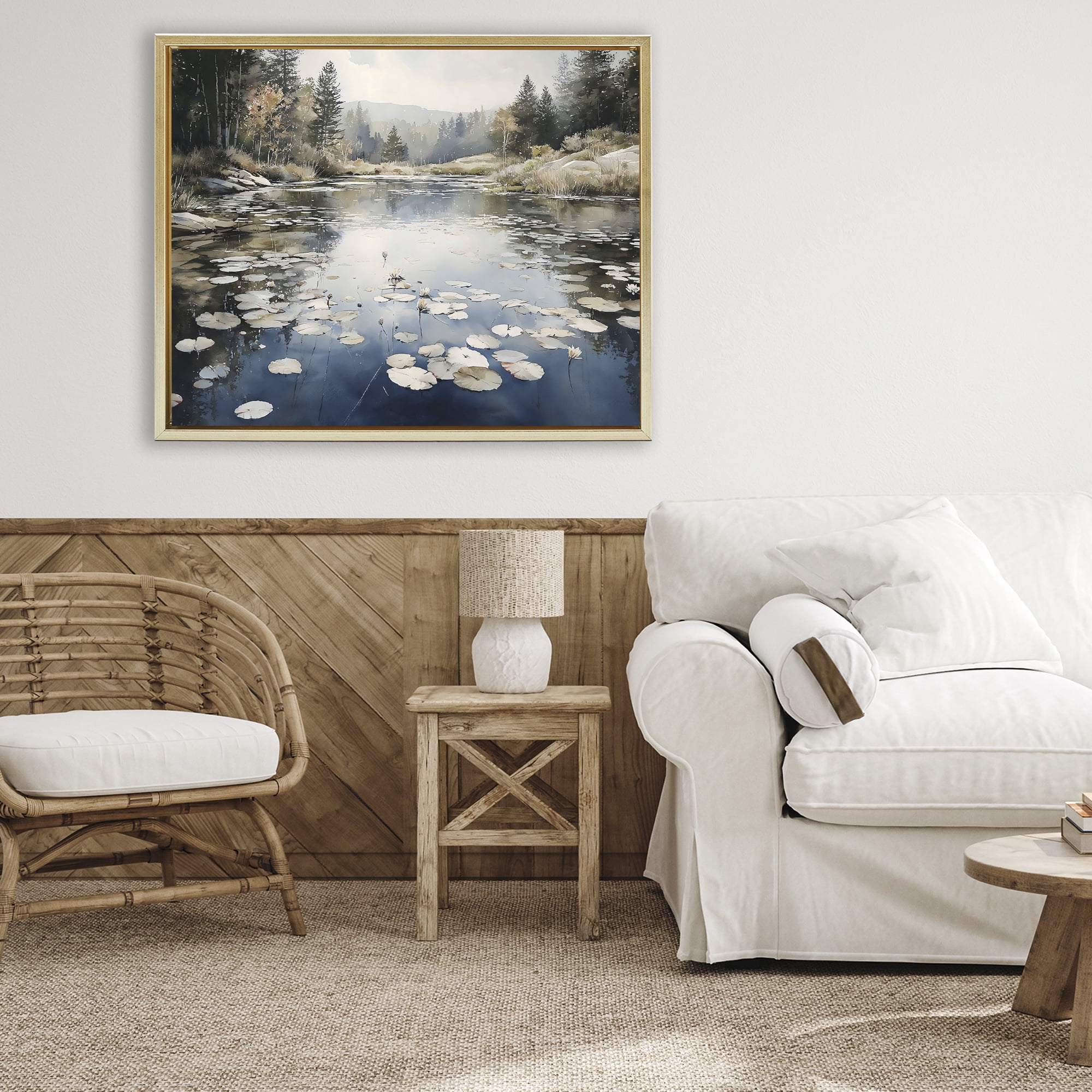 Stupell Industries Still Pond with Morning Reflections Gold Framed Floater Canvas Wall Art, design by Franklyn Gregory