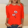 thumbnail image 2 of QIPOPIQ Hauts pour Femmes Chemises à Manches 3/4 Col Rond Blouses Amples Décontractées T-Shirts à Imprimé Marguerites Liquidation, 2 of 5