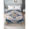 thumbnail image 4 of Navy Blue Yellow Flat Sheet Only Twin Size, Soft Breathable Bed Top Sheets for Mattress, Boho Southwestern Ethnic Mexican Flowers Luxury Bedding Flat Sheets for Home Hotel Bedroom Bed Protection, 4 of 9