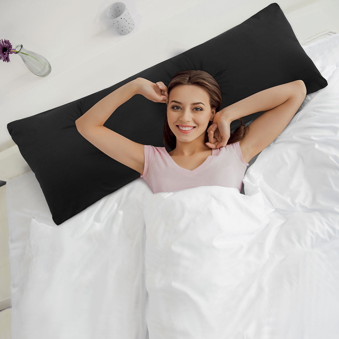 Unique Bargains 2 Packs Microfiber Solid Body Pillow Cover Black 20" x 54"
