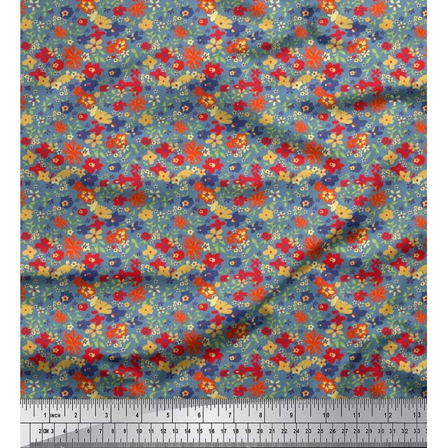 Soimoi Modal Satin Fabric Leaves & Floral Artistic Print Sewing Fabric Yard 42 Inch Wide