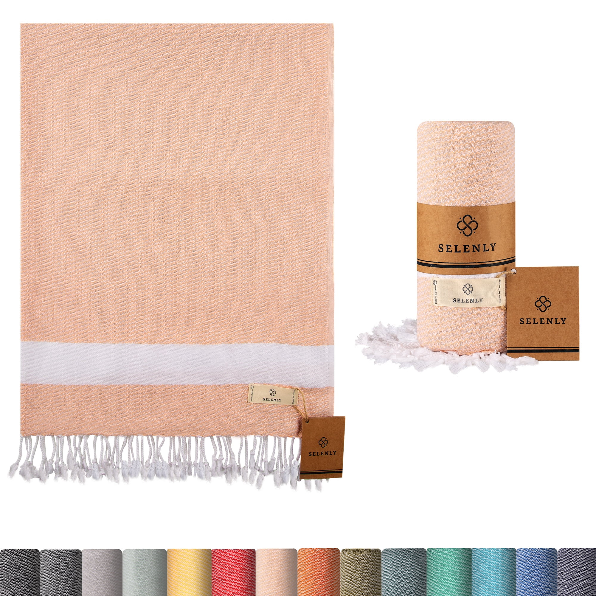 Selenly 100% Cotton Turkish Towel | Turkish Beach Towel Quick Dry | Pre-Washed Gym Towel | 37x71 Inches Bath Towel | Soft and Absorbent Peshtemal - Powder Pink
