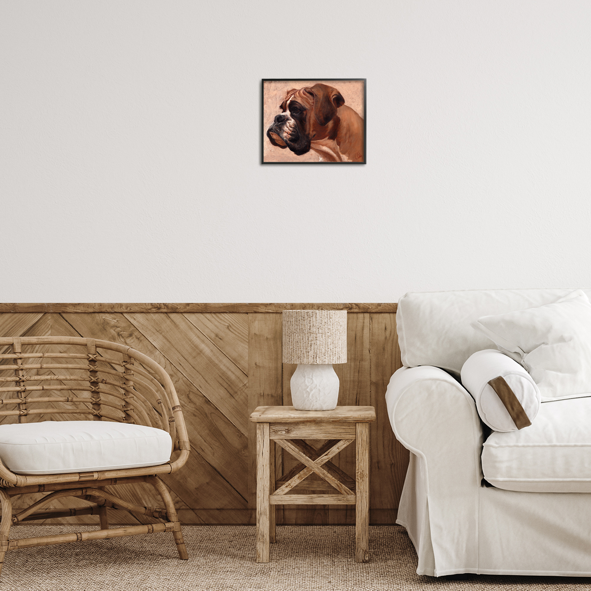 Stupell Industries Boxer Dog Neutral Portrait Animals & Insects Painting Black Framed Art Print Wall Art, 14 x 11