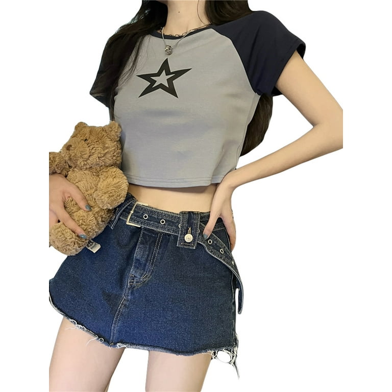 Skriv en rapport Aktiv agitation Women Teen Girls Vintage Aesthetic Tees Shirts Cute Graphic Star Print Crop  Tops Y2k Fairy Grunge Trendy Clothes - Walmart.com