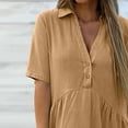 thumbnail image 3 of ShomPort Summer Casual Dresses for Women Loose Short Sleeve Lapel Button Front V Neck Knee Length Pleated Midi Dress, 3 of 7