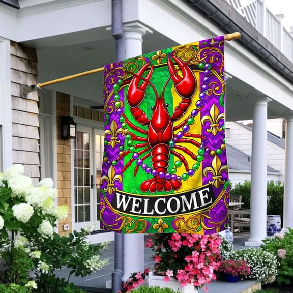 Garden Flag Mardi Gras Crawfish Welcome Raise Your Festival Spirit, Bayou Style, 12x18 POLE NOT INCLUDED