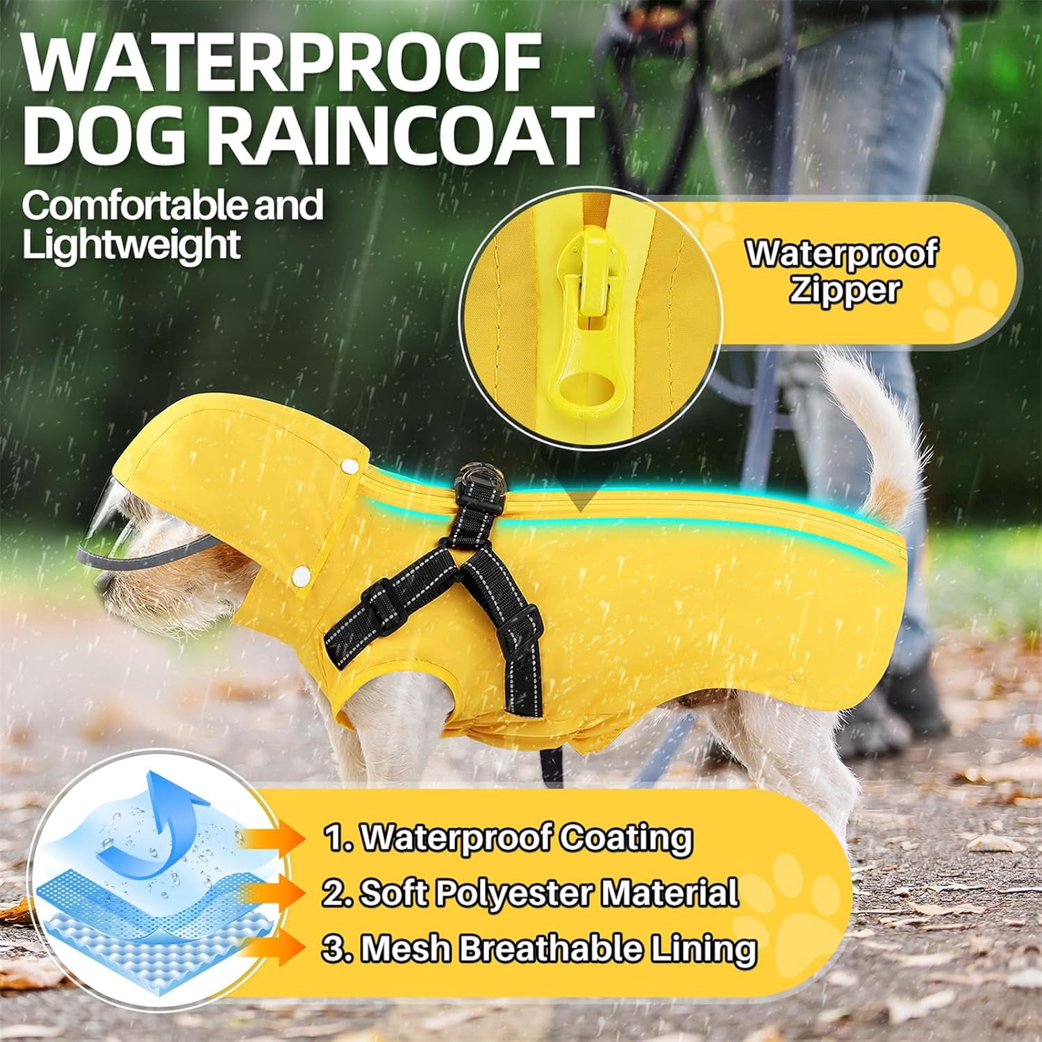Dog Raincoat Waterproof - Dog Rain Jacket with Harness and Hood Lightweight, Reflective Dogs Rain Coat for Large Medium Small Dogs Girl Boy Puppy Poncho Pet Clothes (Yellow, XL)