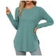 thumbnail image 1 of Túnica de manga larga con cuello redondo y abertura lateral para mujer - Camisa básica informal de corte holgado, 1 of 8