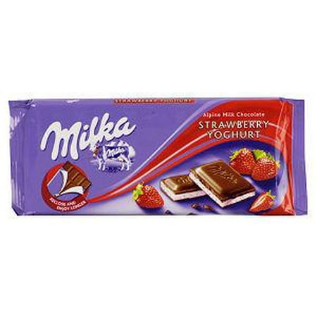 Milka Milk Chocolate Filled with Strawberry and Yogurt, (Best Chocolate Covered Strawberries Delivery)