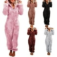 thumbnail image 1 of Jumpsuits Pajamas Solid Color Keep Warm Plush Winter Long Sleeve Jumpsuits Pajamas for Women, 1 of 7
