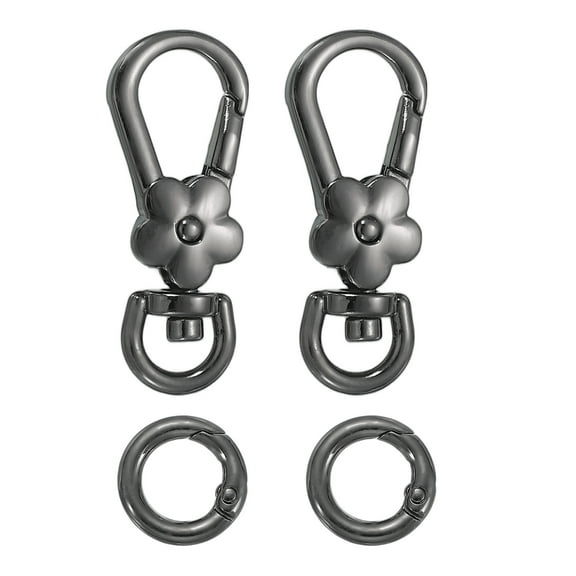 2pcs Metal Lobster Claw Clasps, Flower Swivel Lanyards Trigger Snap Hooks Keychain Strap with Spring Ring for Jewelry Making Purse Bag Key Chains Connector, Gun Black