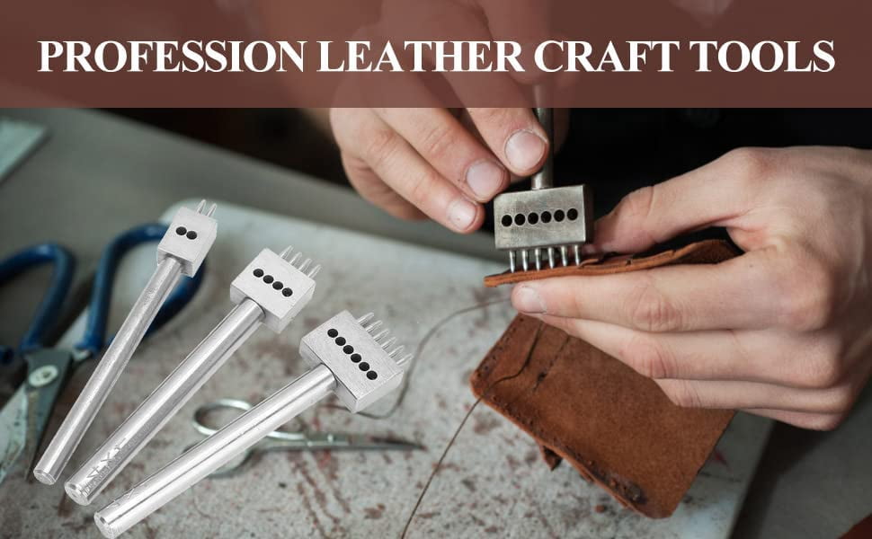 ABPETE 3PCS Profession Leather Hole Punch Tools, Cutting Stitch for Wallet Belt Spacing Punch Tool DIY Leather Craft Hole Punching Set Belt Hole Puncher(8mm Pitch (2 + 4 + 6))