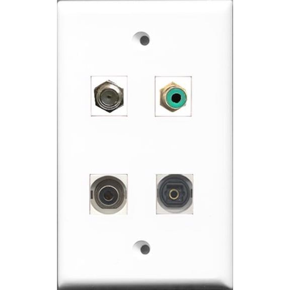 RiteAV 1 Port RCA Green and 1 Port Coax Cable TV- F-Type and 1 Port Toslink and 1 Port 3.5mm Wall Plate