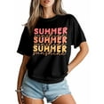 thumbnail image 5 of Women's T-Shirt SUMMER Sunshine Coral Red Ombre Simple Short Sleeve Casual Tee Classic Crew Neck T Shirt for Women Black, XL, 5 of 7