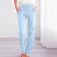 thumbnail image 2 of VISALY Linen Pants Women, Cotton Pants for Women, Women's Casual Cotton and Linen Pants Style 2+Outer Pockets+Fake Placket Linen Pants Women Summer, 1 Pack Pants for Women, A - Light Blue 2, 3XL, 2 of 5