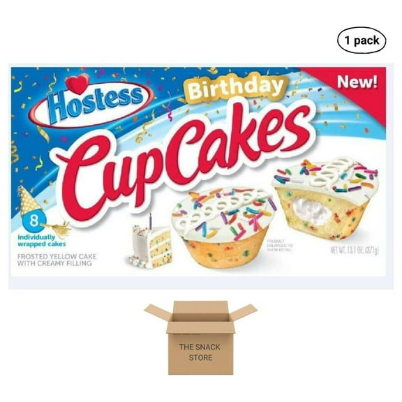The Snack Store Bundle Hostess Birthday Cupcakes, 13.1 oz, 1 Box of 8 Count!