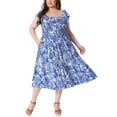 thumbnail image 2 of Agnes Orinda Women's Plus Size Dresses Square Neck Short Sleeve Smocked Flowy Summer Midi Dress 4X Blue, 2 of 5