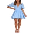 thumbnail image 2 of PENGXIANG Robe d'Été Décontractée Femme en Couleur Unie avec Décolleté en V Profond, 2 of 5