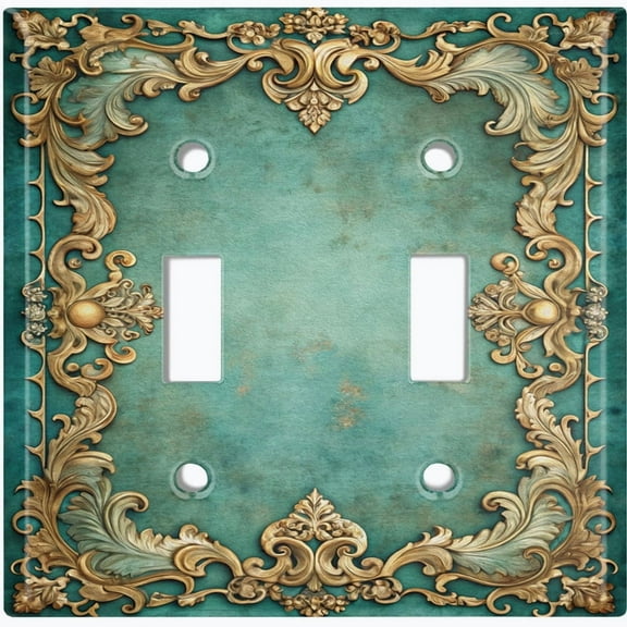 Metal Light Switch Wall Plate Outlet Cover (Printed Image of Vintage Floral Frame - Double Toggle)