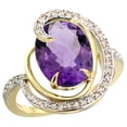 thumbnail image 1 of 14k Yellow Gold Natural Amethyst Ring Oval 12x10mm Diamond Accents, size 9.5, 1 of 4