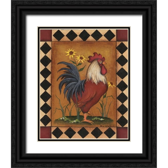 Lewis, Kim 12x14 Black Ornate Wood Framed with Double Matting Museum Art Print Titled - Red Rooster II
