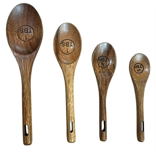 Juego de 4 Cucharas Medidoras de Madera para Hornear, Cuchara para Condimentar, Cuchara Medidora de Café, Cuchara de Madera, Herramientas para Hornear en Casa y Cocina