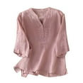 thumbnail image 3 of DIOAZUD 3/4 Sleeve Tops Women's Cotton Linen Button Up Shirts Summer Loose V Neck Casual Boho Top Vintage Embroidered Blouse Tops, 3 of 6