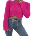 thumbnail image 2 of Fartey Womens Cropped Sweaters Sexy Twist Front Crew Neck Pullover Tops Slim Fit Long Sleeve Sweater Trendy Light Weight Fall Solid Color Sweaters, 2 of 6