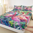 thumbnail image 3 of Feelyou Girly Pink Flamingo Bed Sheets, Tropic Palm Leaves King Sheets, Kawaii Summer Animal Sheet Set, Super Cozy Room Decor, 4pcs, 3 of 7