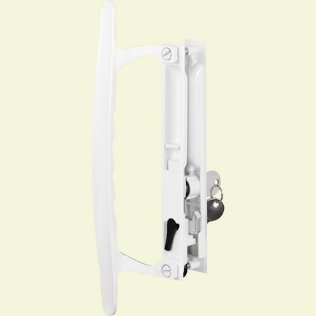 Prime Line Products C 1197 7 1 4 In White Diecast Flush Mounted Sliding Patio Door Latch With Pull Handle