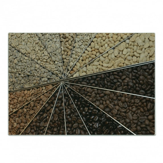 Coffee Cutting Board, Many Varieties of Roasted Beans with Darkening Color Scheme Strong Taste, Decorative Tempered Glass Cutting and Serving Board, Small Size, Beige Brown Pale Brown, by Ambesonne