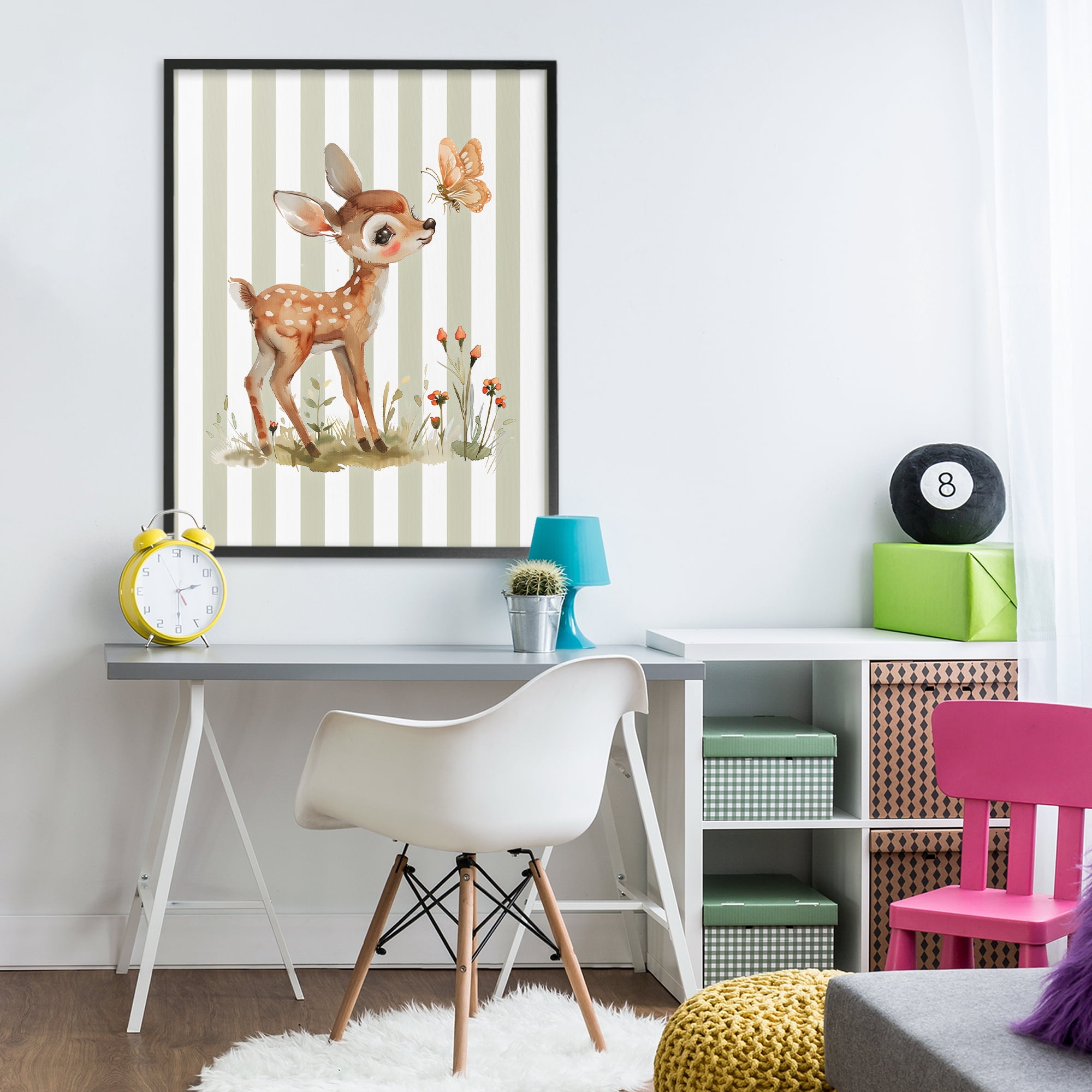 Stupell Industries Baby Deer with Butterfly Black Framed Giclee Art, design by LSR Design Studio