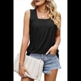 thumbnail image 3 of Camisetas de Tirantes de Verano para Mujer, Corte Holgado, Plisado, Cuello Cuadrado, Sin Mangas, Dobladillo Curvo, Holgadas, Negras, Talla M, 3 of 10