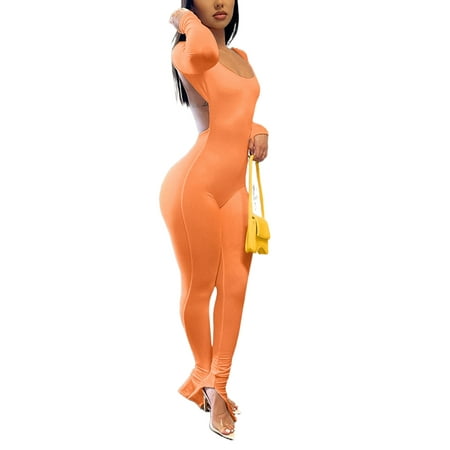 

Ma&Baby Women Long Sleeve Jumpsuit Square Neck Backless Playsuit Rompers One-piece Bodysuits
