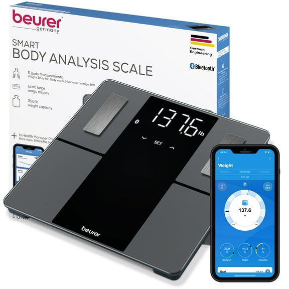 Beurer BF500 Bluetooth Body Weight Scale, Smart Accurate Body Fat Composition Monitor Bathroom Scale