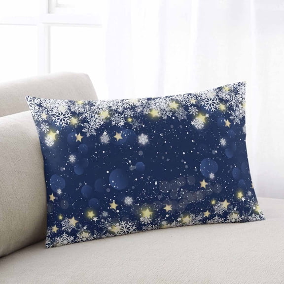 Navy Blue Snowflake Christmas Throw Pillow Covers, Xmas Winter Snowflake Modern Art Soft Breathable Pillow Cases with Zipper for Sleeping, Small Pillowcases for Couch Bed Sofa Chair 16x24 Inches