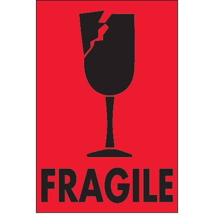 7 Inch Semi Gloss Labels - DL1076 Fluorescent Red 3 Inch x 5 Inch Fragile Semi-Gloss Coated Paper Labels Made In USA ROLL OF 500