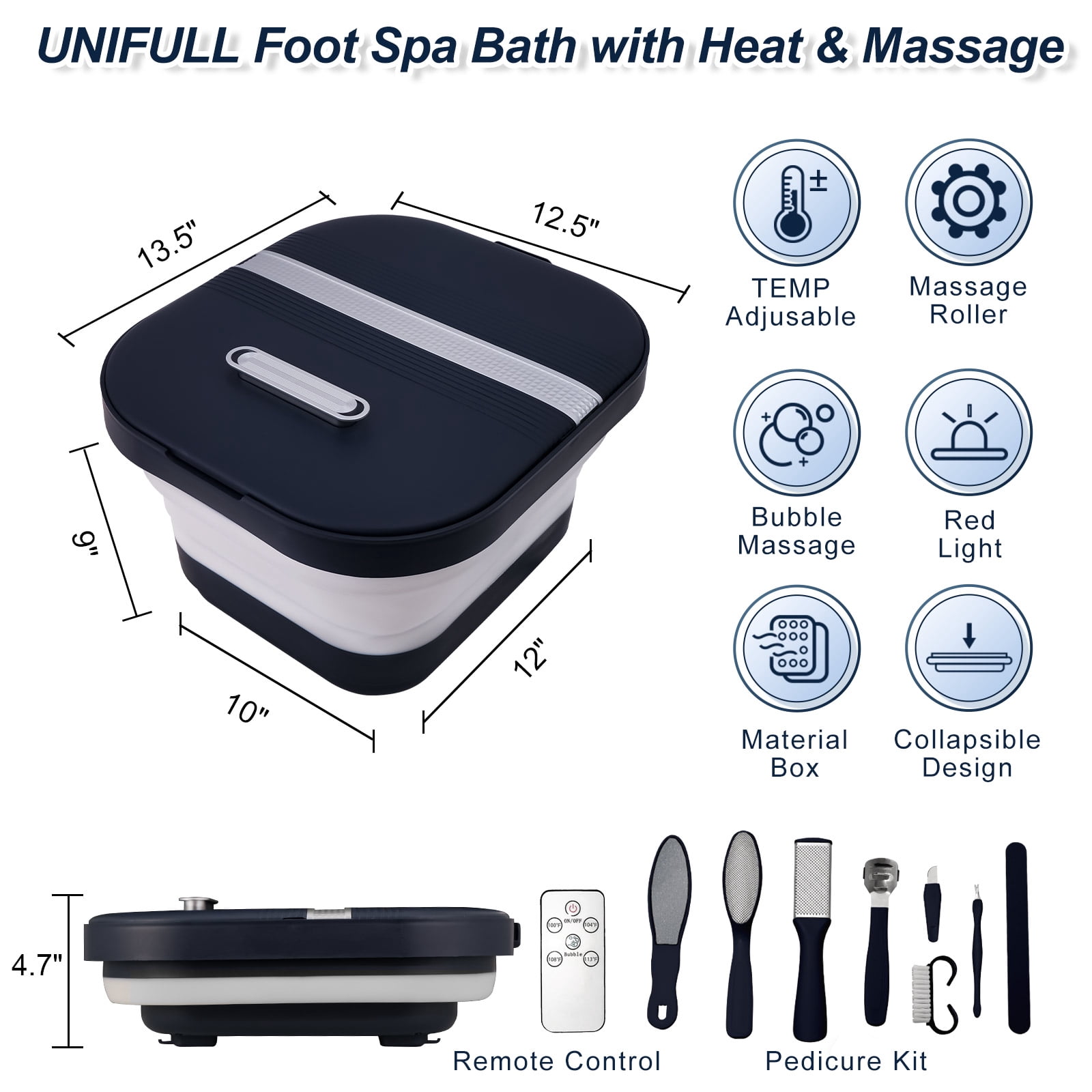 Foot Bath Spa with Heat, Remote Control, Massage Rollers, Bubble, Foot Pedicure Kit