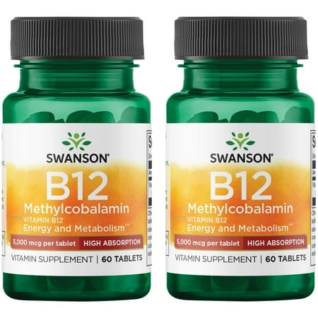 Swanson Vitamin B-12 Methylcobalamin High Absorption 5000 mcg 60 Tabs (2 Pack)