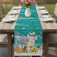 thumbnail image 4 of Farmhouse Floral Pig Table Runner 70 Inches, Spring Sunflowers Butterfly Teal Green Bed Runner Dresser Scarves Tabletop for Indoor Outdoor Parties/Ceremony/Banquet, 13" x 70", 4 of 9