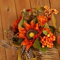 thumbnail image 3 of Artificial Autumn Sunflower Basket Door Hanging, Rustic Fall Floral Arrangement for Home Decor, Harvest Festival Wall Decoration with Bow and Mixed Faux Flowers, 3 of 5