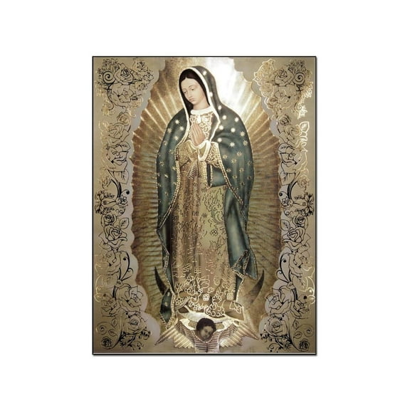 Vintage Virgin of Guadalupe Golden Body Portrait Religious Mural Typographic Canvas Painting Posters And Prints Wall-Art Pictures for Living Room Bedroom Decor