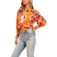 thumbnail image 4 of INSPIRE CHIC Button Down Floral Shirt for Women's Lantern Long Sleeve Point Collar Spring Summer Boho Blouse Top XS Orange, 4 of 6