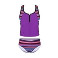 thumbnail image 3 of iEFiEL Girls Stripped Bathing Suit Tankini Set Tweens Three-Piece Swimsuit Swimwear,Sizes 4-16 Rose Red 8, 3 of 7