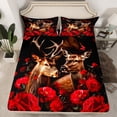 thumbnail image 2 of Feelyou 3D Reindeer Moose Bed Sheets for Women, Rustic Red Rose Flower King Sheets, Anniversary Theme Sheet Set, Microfiber Bedroom Decor, 4pcs, 2 of 7