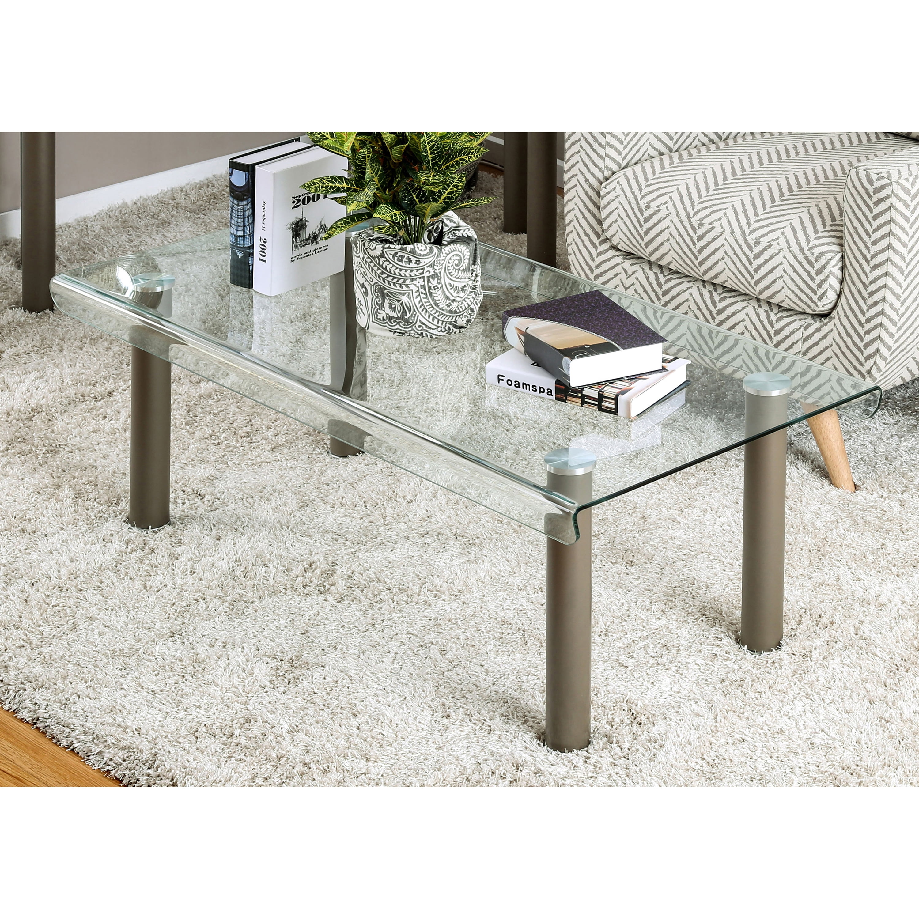 Furniture of America Ramey Contemporary 2-Piece Coffee Table Set, Champagne