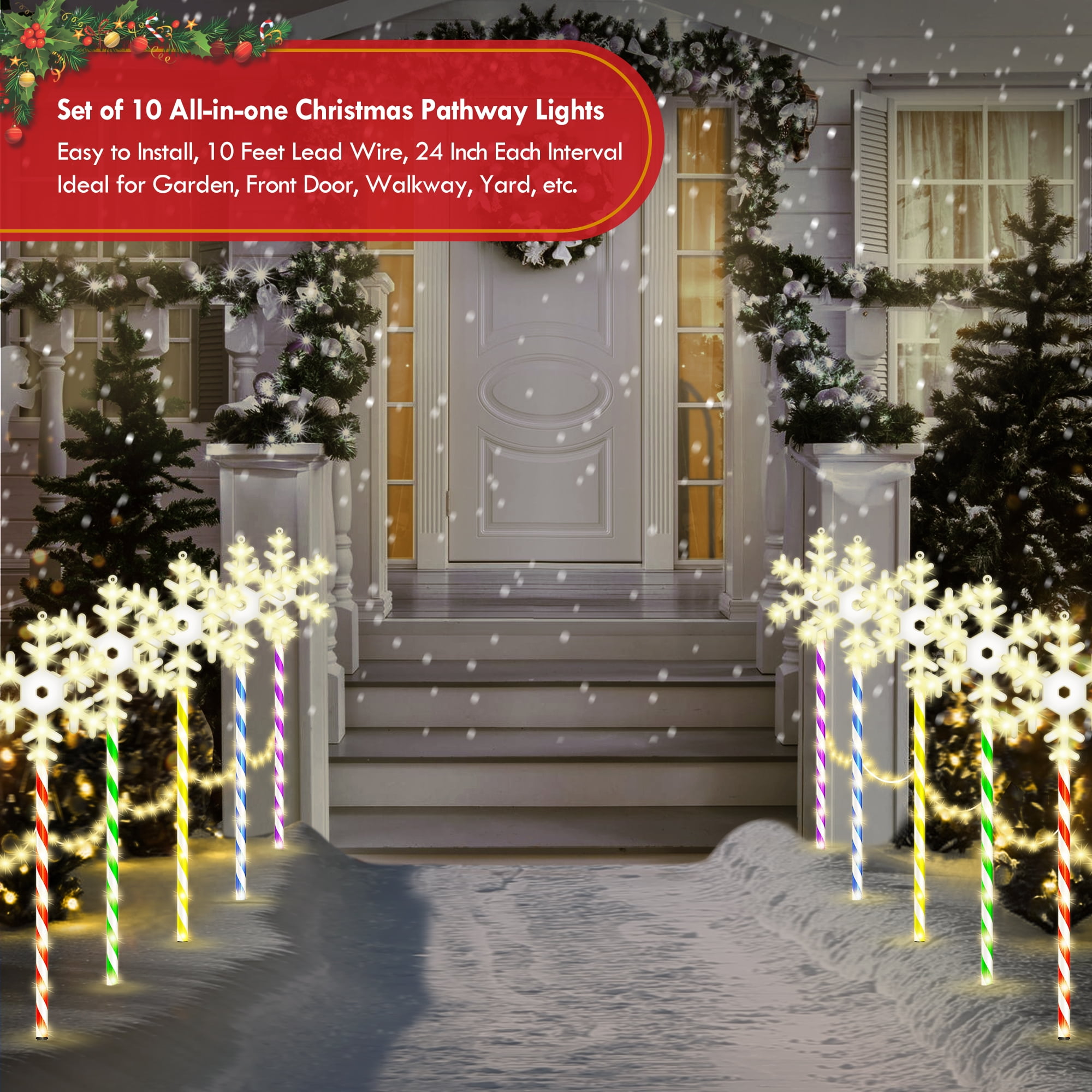 10 Pk Christmas Pathway Snowflake Lights 250 LED 8 Modes Waterproof  Lighted Outdoor Christmas Decoration